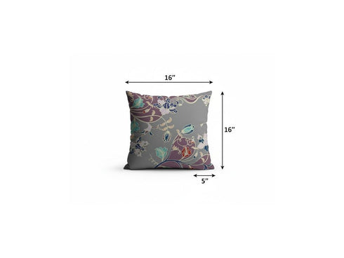 20" Purple Gray Garden Decorative Suede Throw Pillow