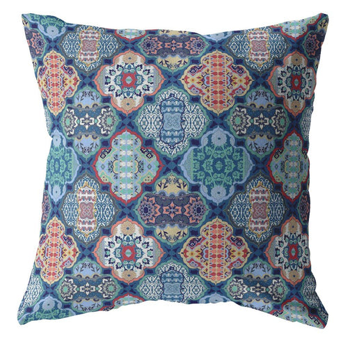20” Turquoise Red Trellis Suede Throw Pillow