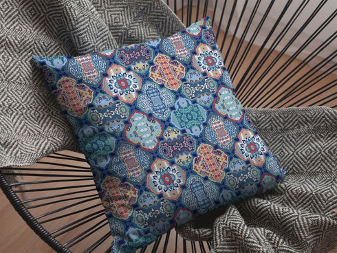 20” Turquoise Red Trellis Suede Throw Pillow