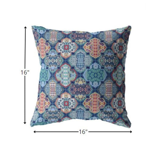 20” Turquoise Red Trellis Suede Throw Pillow