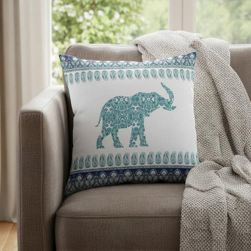 20” Teal Ornate Elephant Suede Throw Pillow