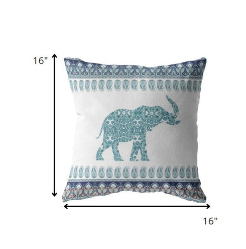 20” Teal Ornate Elephant Suede Throw Pillow