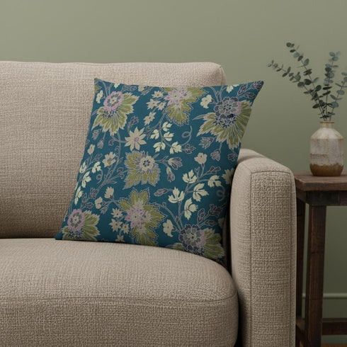 20” Teal Green Jacobean Suede Throw Pillow