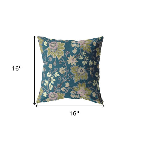 20” Teal Green Jacobean Suede Throw Pillow