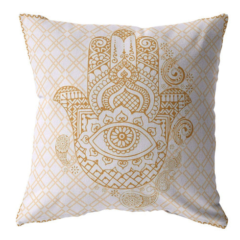 20” Gold White Hamsa Boho Suede Throw Pillow