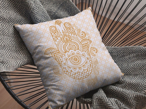 20” Gold White Hamsa Boho Suede Throw Pillow