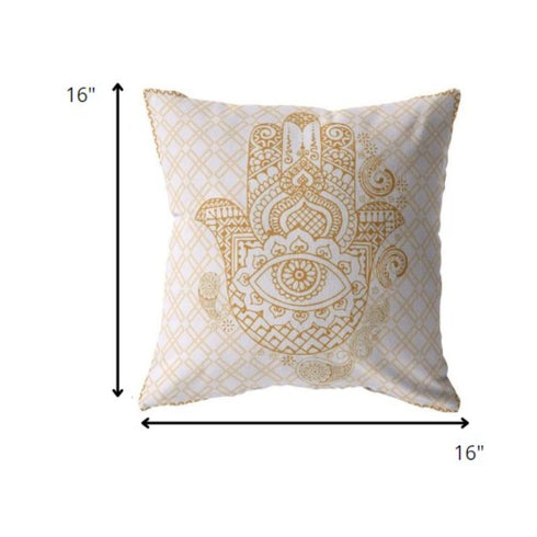 20” Gold White Hamsa Boho Suede Throw Pillow