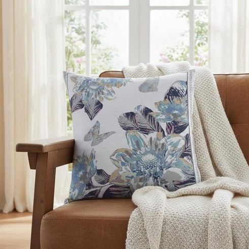 20” Gray White Butterfly Suede Throw Pillow