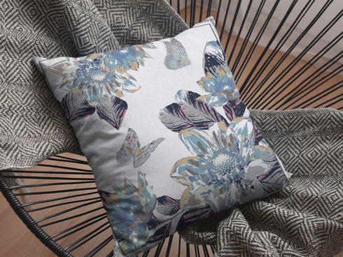 20” Gray White Butterfly Suede Throw Pillow