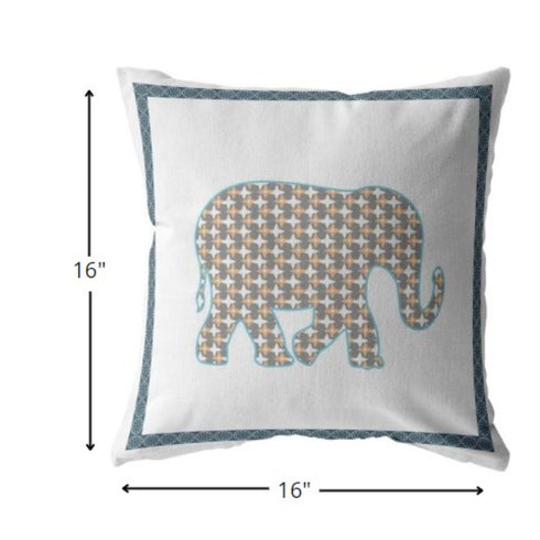 20” Gold White Elephant Boho Suede Throw Pillow
