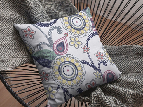 20” White Yellow Floral Suede Throw Pillow