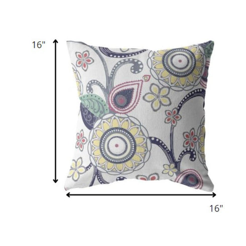 20” White Yellow Floral Suede Throw Pillow