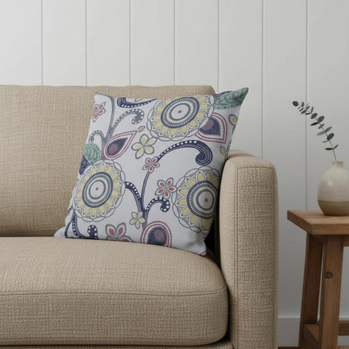 20” White Yellow Floral Suede Throw Pillow