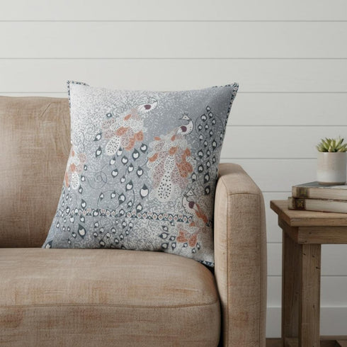 20” Gray Orange Boho Bird Suede Throw Pillow