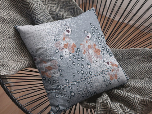 20” Gray Orange Boho Bird Suede Throw Pillow