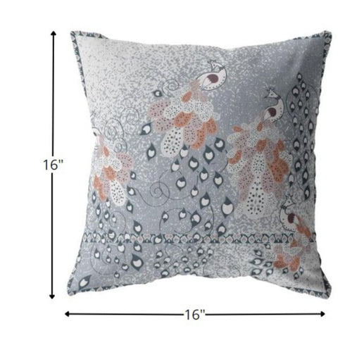 20” Gray Orange Boho Bird Suede Throw Pillow