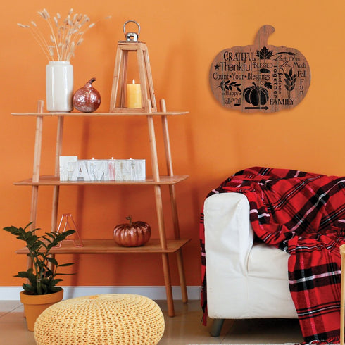 Grateful Thankful Blessed Unframed Wood Pumpkin Wall Decor