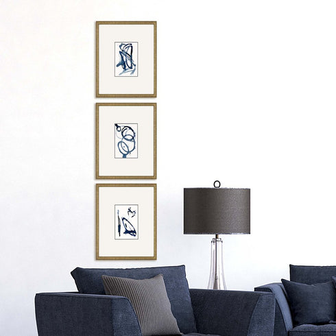 Set Of Three Mayhem II Framed Art Gold Picture Frame Print Wall Art