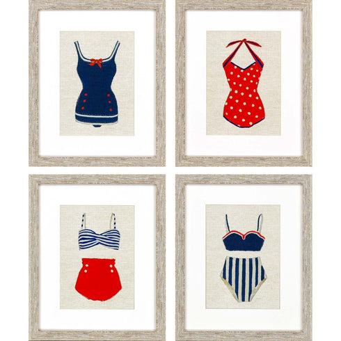 Set Of Four Red White And Blue Swimsuits Framed Print Wall Art