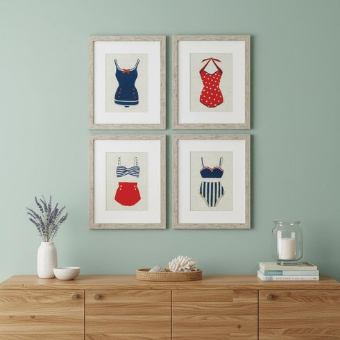 Set Of Four Red White And Blue Swimsuits Framed Print Wall Art