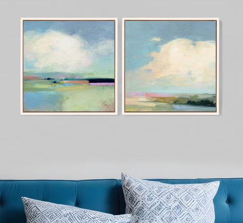 Set Of Two Colorful Horizon White Floater Frame Print Wall Art