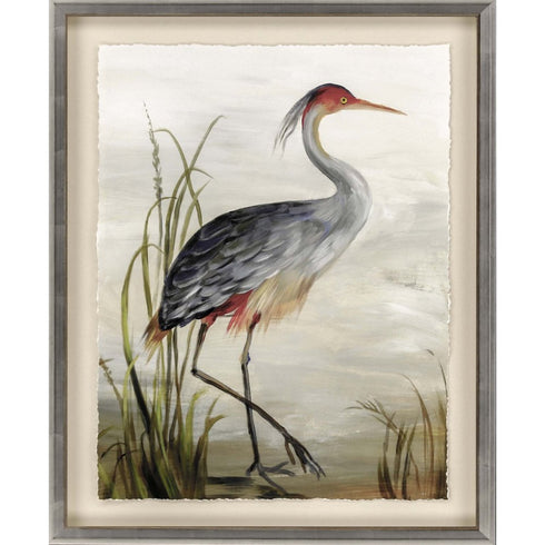 Grey Heron Silver Frame Coastal Wall Art