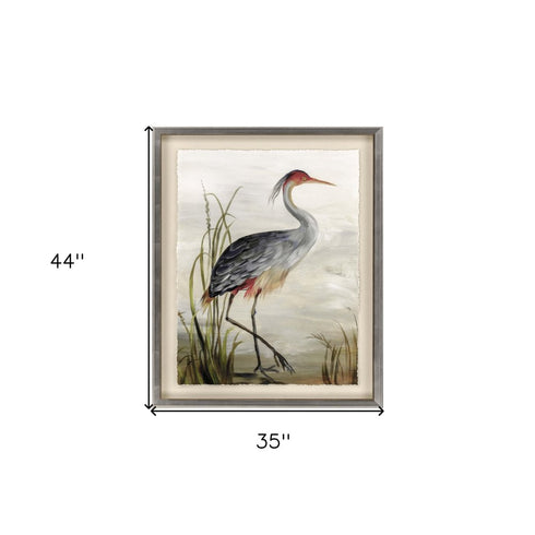 Grey Heron Silver Frame Coastal Wall Art