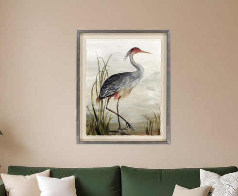 Grey Heron Silver Frame Coastal Wall Art
