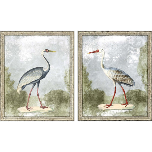 Set Of Two Cranes I Silver Framed Print Wall Art