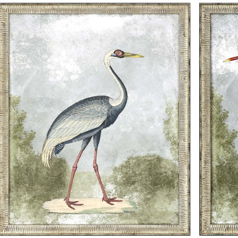 Set Of Two Cranes I Silver Framed Print Wall Art