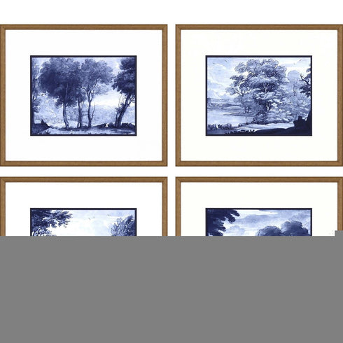 Set Of Four Pastoral Toile Gold Framed Print Wall Art