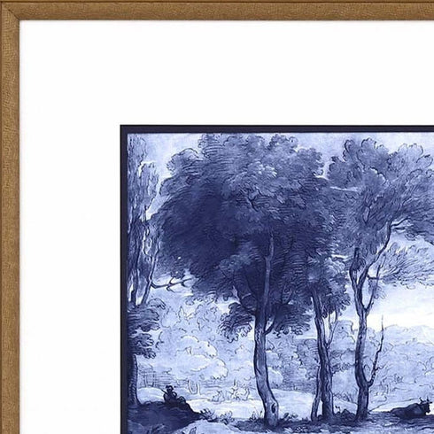Set Of Four Pastoral Toile Gold Framed Print Wall Art