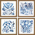 Set Of Four Indigo Ornament I Gold Framed Print Wall Art