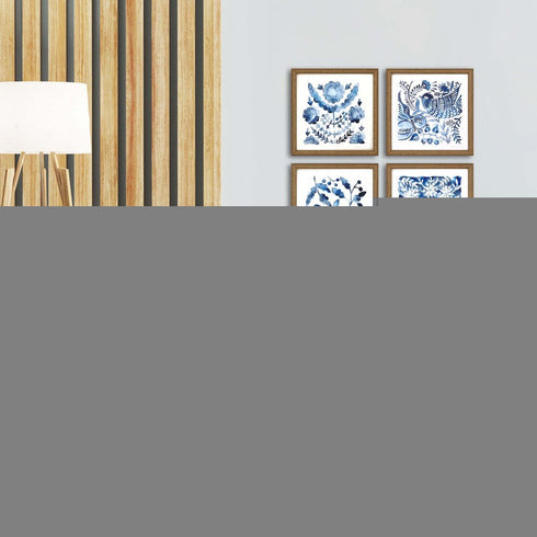 Set Of Four Indigo Ornament I Gold Framed Print Wall Art