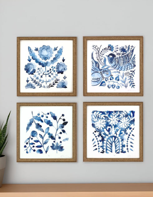 Set Of Four Indigo Ornament I Gold Framed Print Wall Art