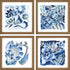Set Of Four Indigo Ornament II Gold Framed Print Wall Art