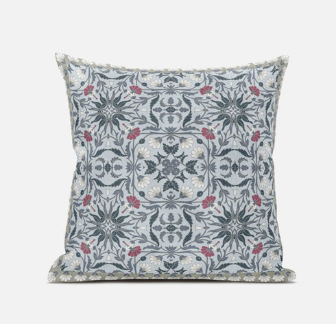 18" X 18" Muted Orange And Indigo Paisley Blown Seam Suede Throw Pillow