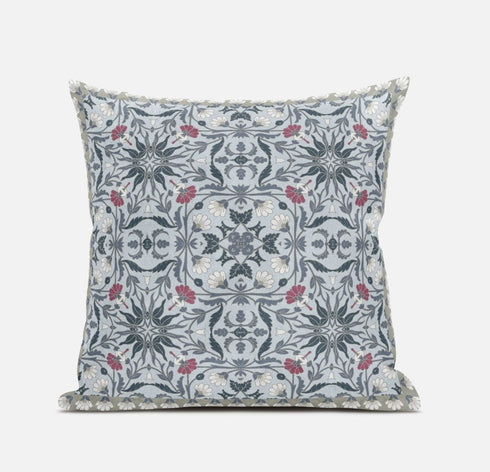 18" X 18" Muted Orange And Indigo Paisley Blown Seam Suede Throw Pillow