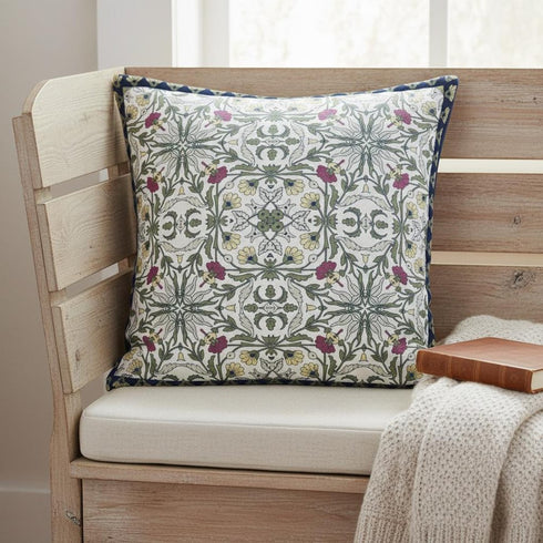 18" X 18" Green White Pink Paisley Blown Seam Suede Throw Pillow