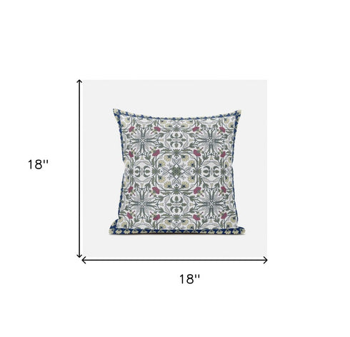 18" X 18" Green White Pink Paisley Blown Seam Suede Throw Pillow