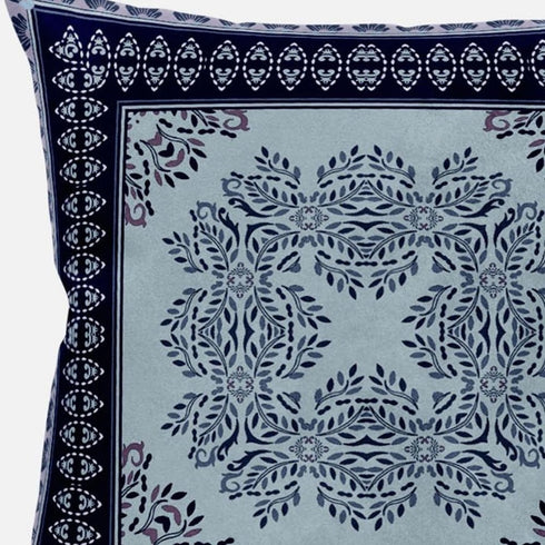 20" X 20" Dark Blue Light Green Geometric Blown Seam Suede Throw Pillow