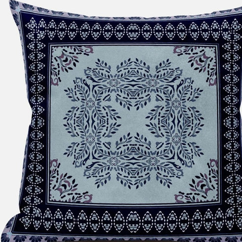 20" X 20" Dark Blue Light Green Geometric Blown Seam Suede Throw Pillow
