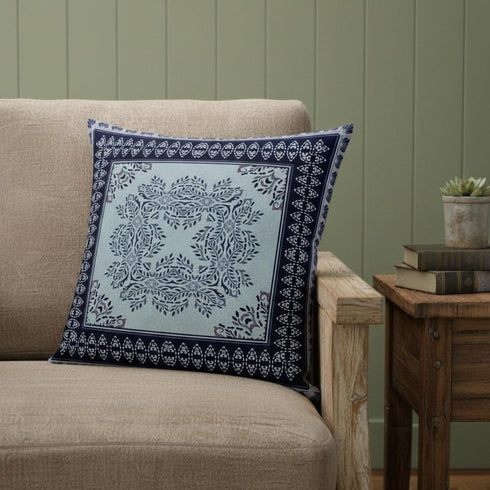 20" X 20" Dark Blue Light Green Geometric Blown Seam Suede Throw Pillow