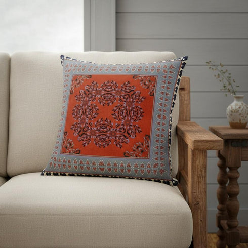 20" X 20" Red Gray Geometric Blown Seam Suede Throw Pillow