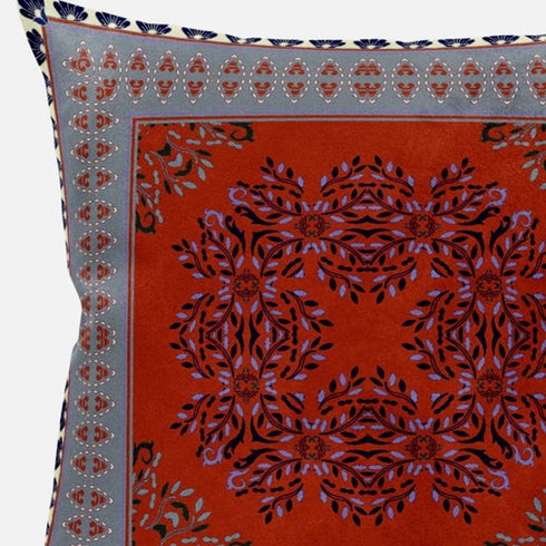 20" X 20" Red Gray Geometric Blown Seam Suede Throw Pillow