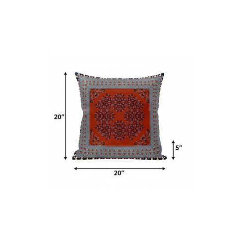 20" X 20" Red Gray Geometric Blown Seam Suede Throw Pillow