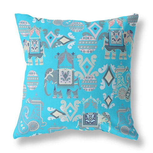 20" X 20" Bright Blue And Gray Paisley Blown Seam Suede Throw Pillow