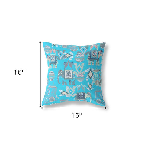 20" X 20" Bright Blue And Gray Paisley Blown Seam Suede Throw Pillow