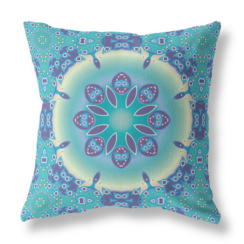 20" X 20" Blue And Purple Geometric Blown Seam Suede Throw Pillow