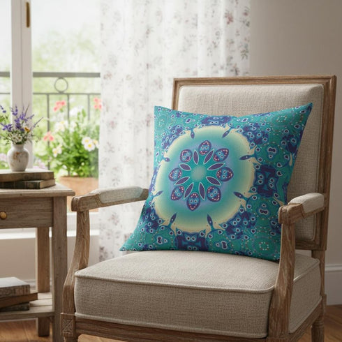 20" X 20" Blue And Purple Geometric Blown Seam Suede Throw Pillow